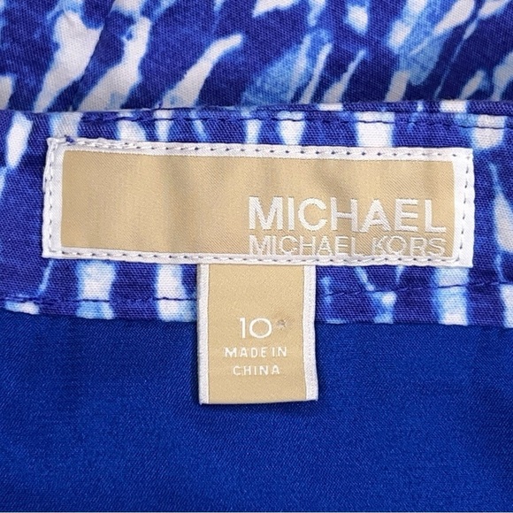 Size 10 Michael Kors Blue White Skirt Abstract Print Cotton Blend Vibrant - Picture 6 of 9